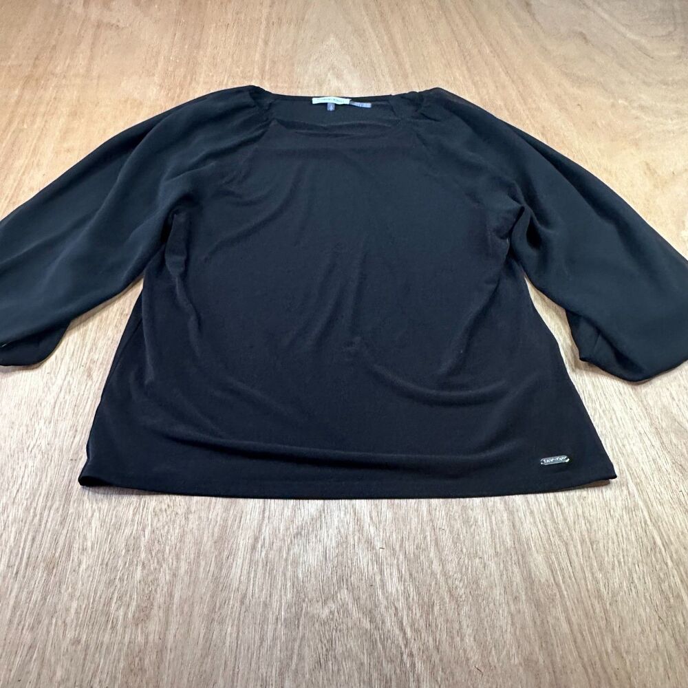Calvin Klein Women's Black Sheer Overlay Blouse S 3/4 Sleeve